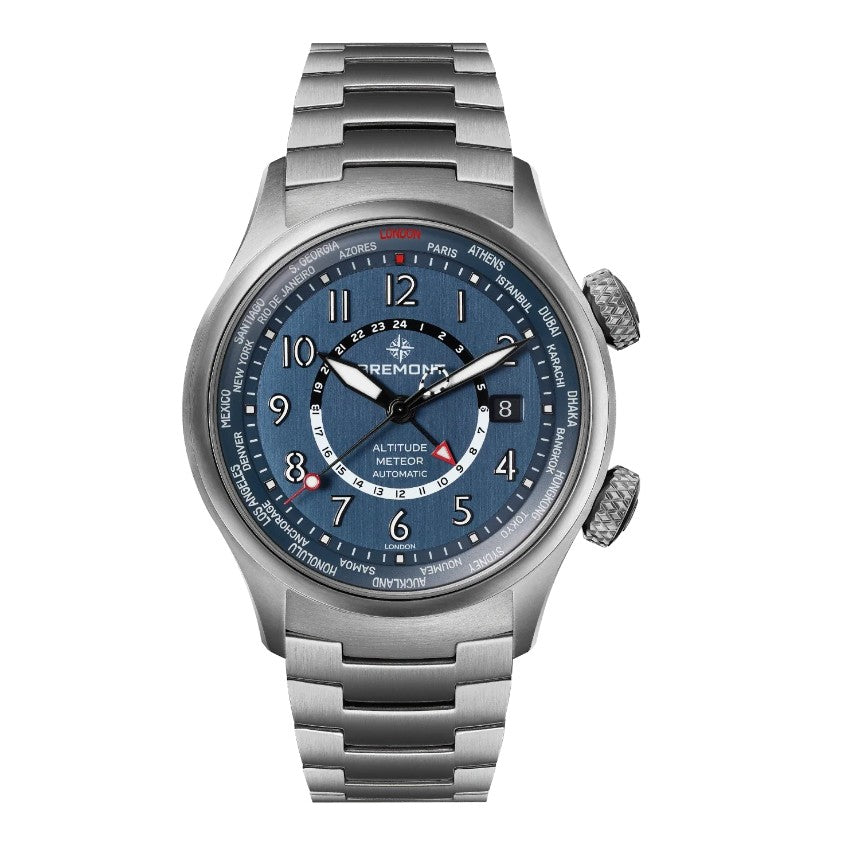 Bremont Altitude MB Meteor Time Zone Automatic Watch. Blue Dial Titanium Bracelet