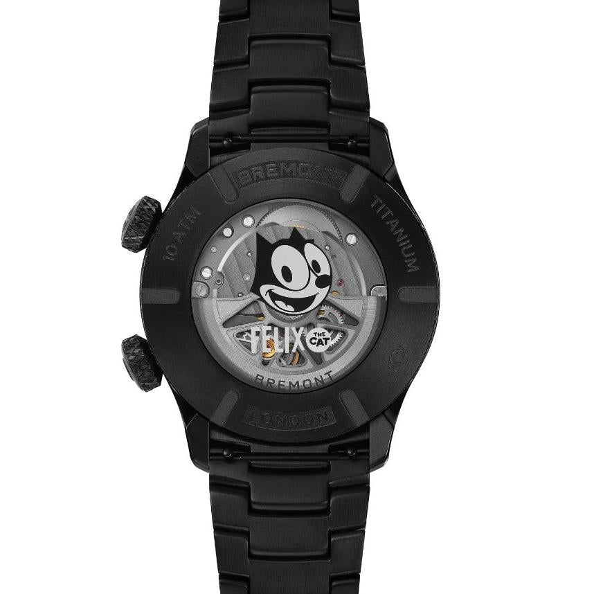 Altitude MB Meteor 'Felix The Cat' Automatic Watch. Black Dial, Black Titanium Bracelet.