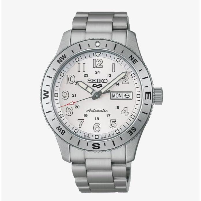 Seiko 5 Sports Field in White Ensign Automatic Watch. On Stainless Steel Bracelet