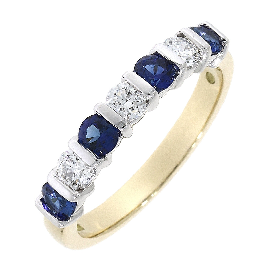 18ct Yellow Gold Round Sapphire and Diamond bar Set Eternity Ring