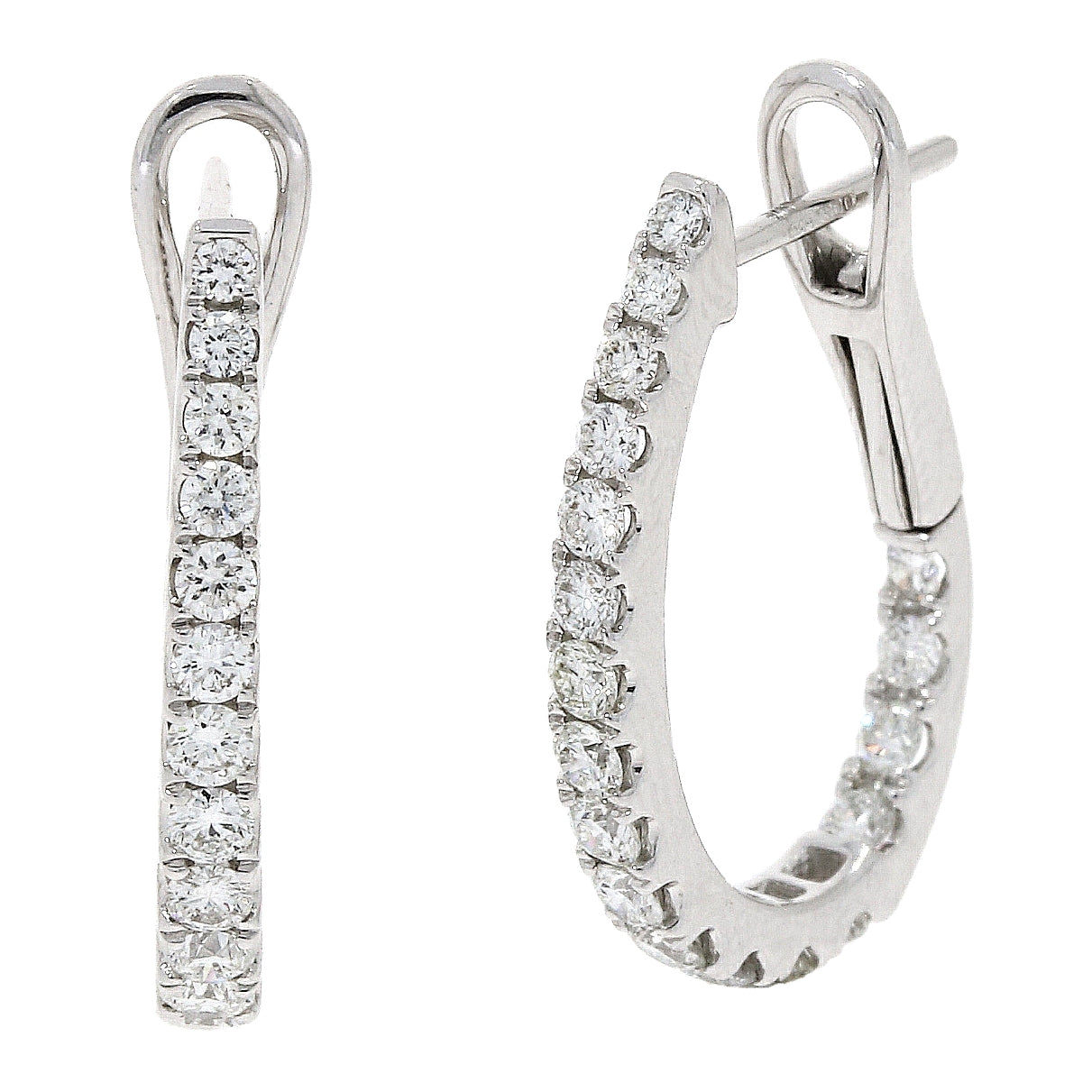 18ct White Gold Inside/Outside Round Brilliant Diamond Claw Set Hoop Earrings