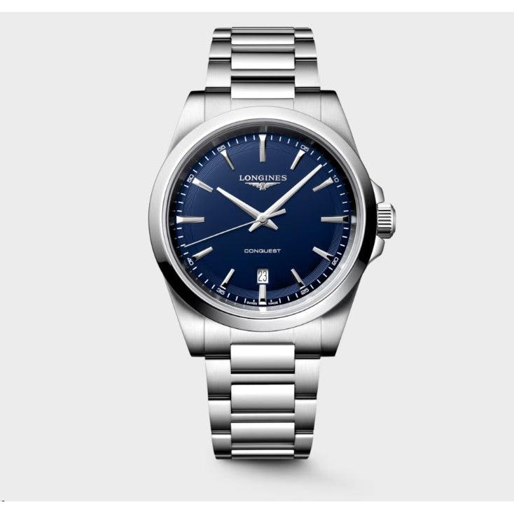 Longines Conquest Quartz Watch. Blue Dial Stainless Steel Bracelet.