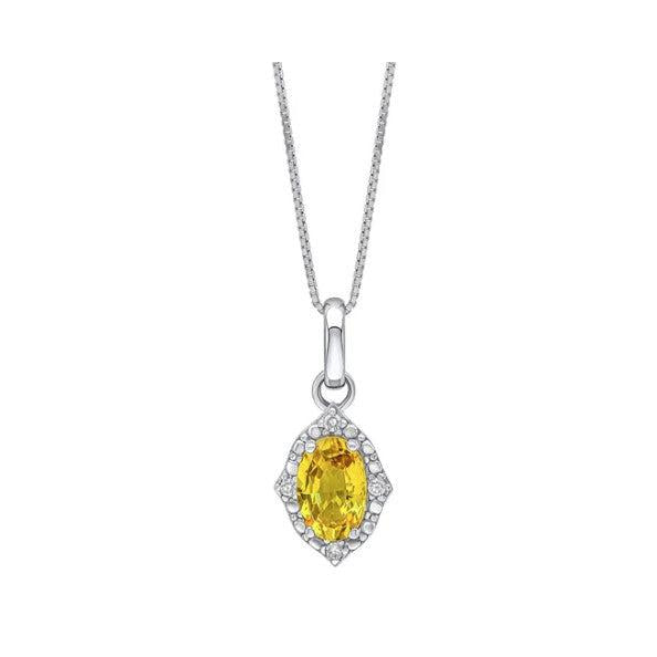 9ct White Gold Oval Yellow Sapphire and Diamond Penant