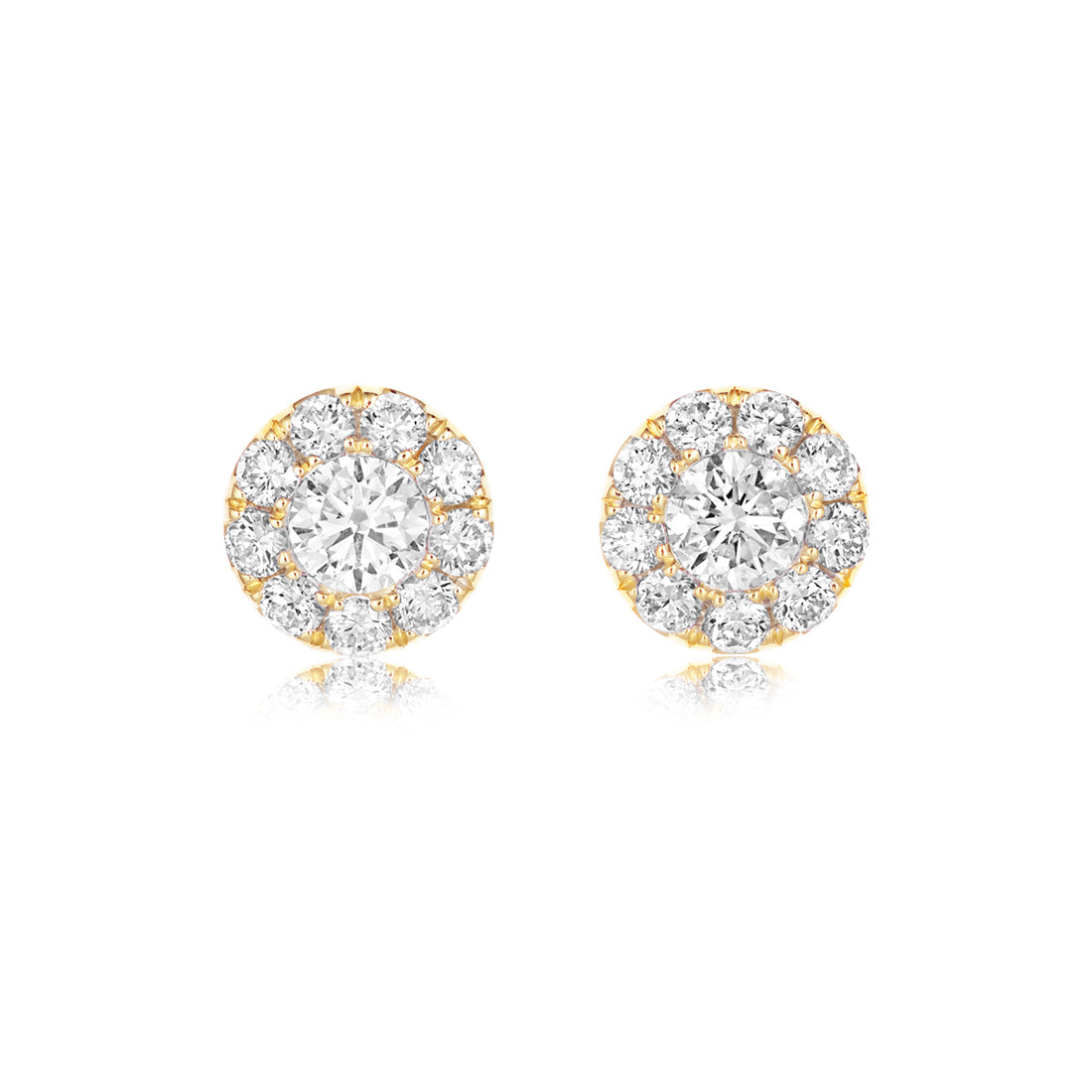 18ct Gold yellow gold round brilliant cut diamond cluster earrings