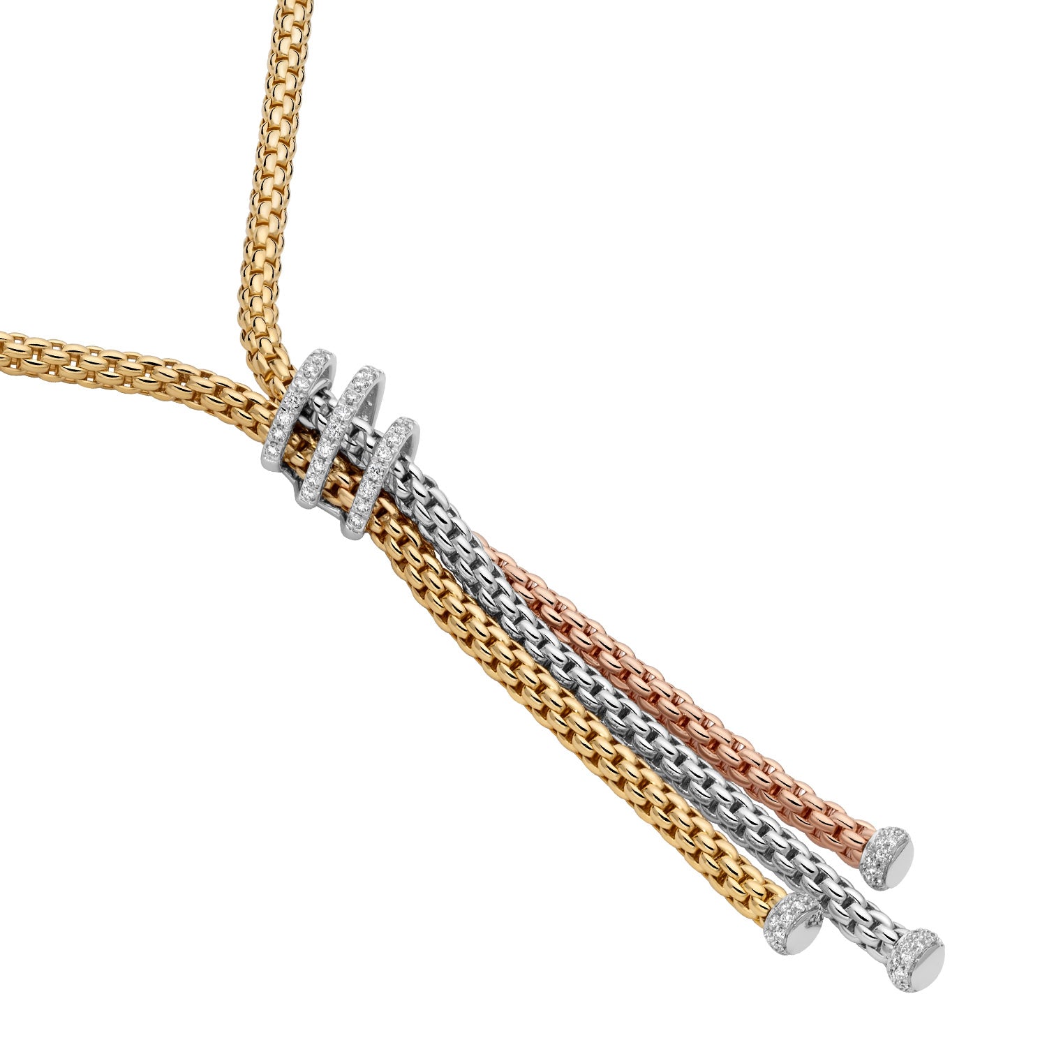 18ct Yellow,White and Rose Gold Prima Lariat Necklace with Diamond Pave 0.49ct