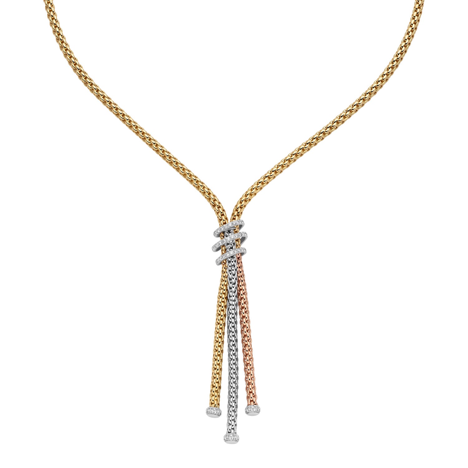 18ct Yellow,White and Rose Gold Prima Lariat Necklace with Diamond Pave 0.49ct