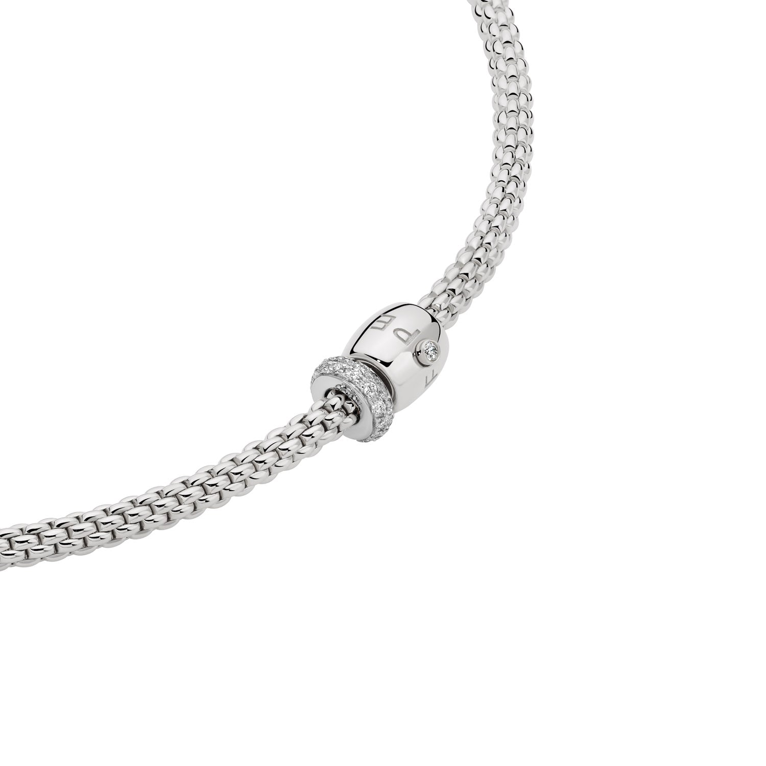 18ct White Gold Prima Flex'it Necklace with Ornamental Clasp and Diamond Pave 0.19ct