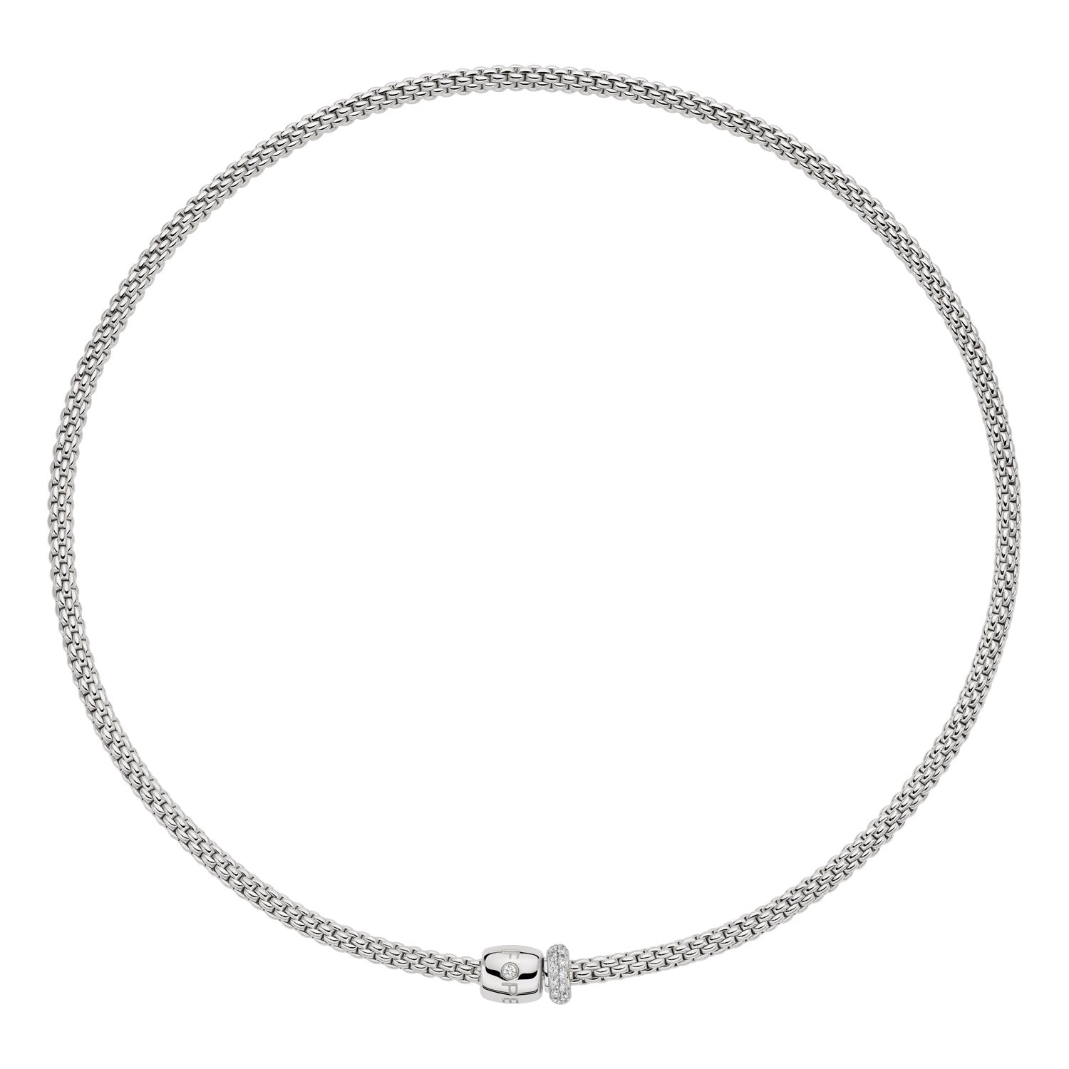 18ct White Gold Prima Flex'it Necklace with Ornamental Clasp and Diamond Pave 0.19ct