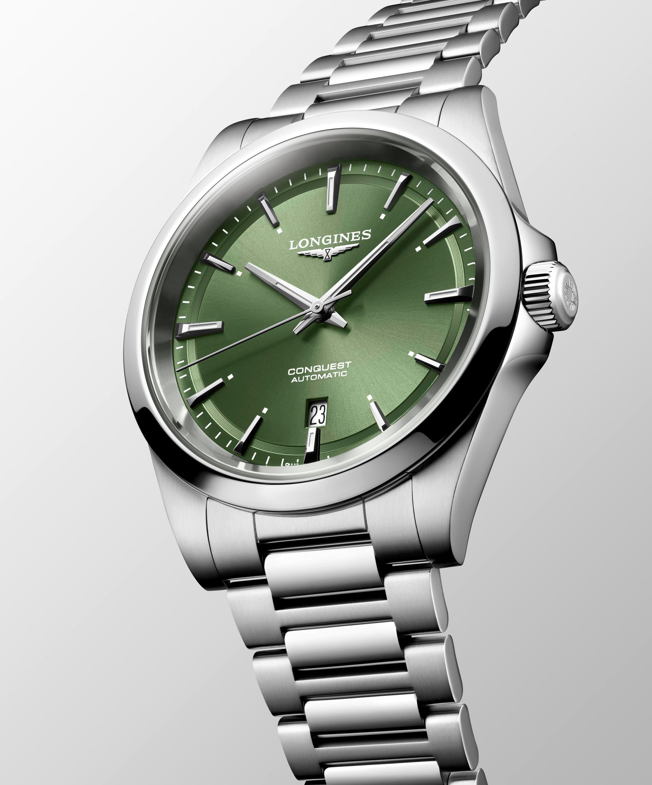 Longines Conquest Automatic Watch. Green Dial Stainless Steel Bracelet.