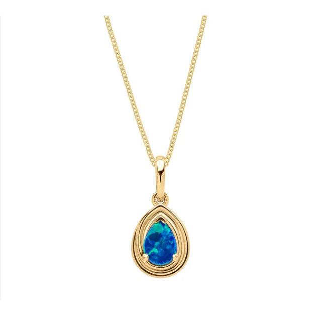 9ct Yellow Gold Blue Australian Opal Doublet Teardrop Pendant