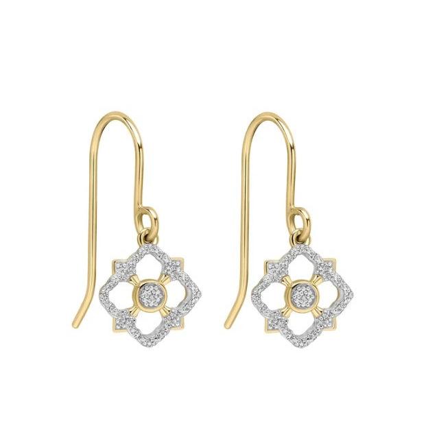 9ct Yellow Gold Diamond Floral Drop Earrings
