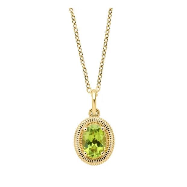 9ct Yellow Gold Oval Peridot Ridged Pendant
