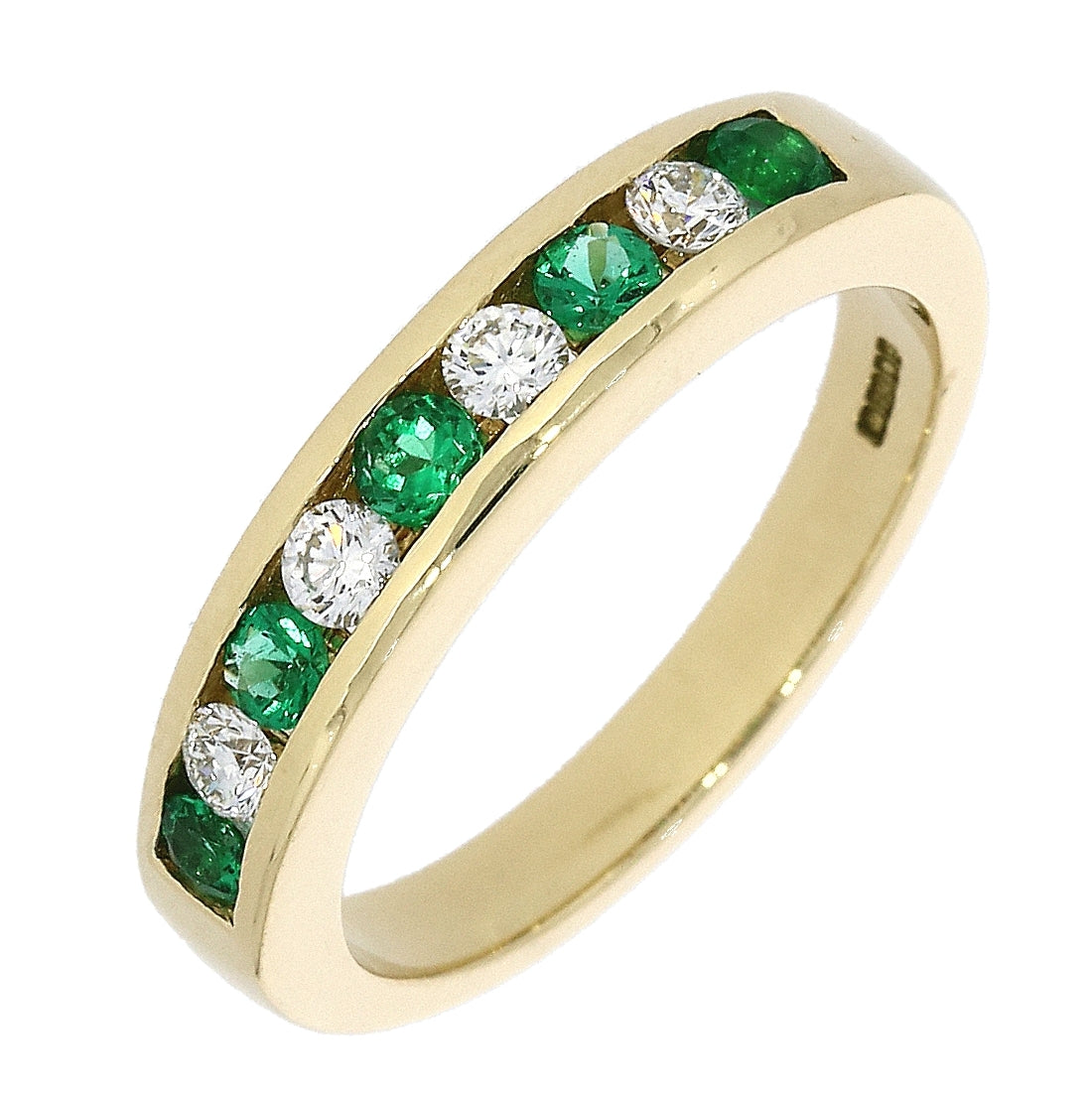 18ct Yellow Gold Channel Set Emerald and Diamond 1/2 Eternity Ring