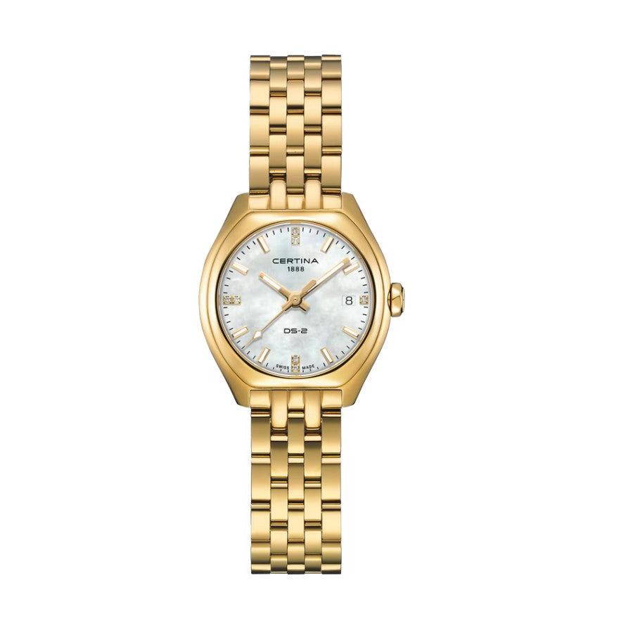 DS-2 Lady Quartz Watch. Mother of Pearl Dial, Diamond Dot with Gold PVD Bracelet