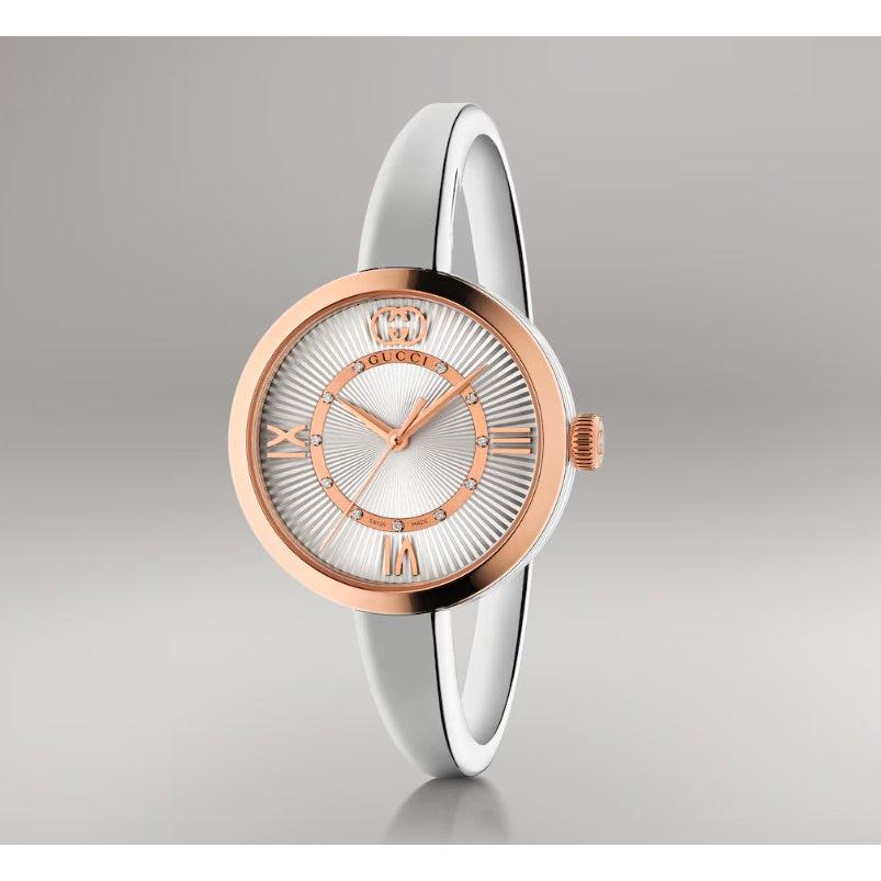 Model 2000 Quartz Watch. Silver and Rose Dial, Stainless Steel Bangle