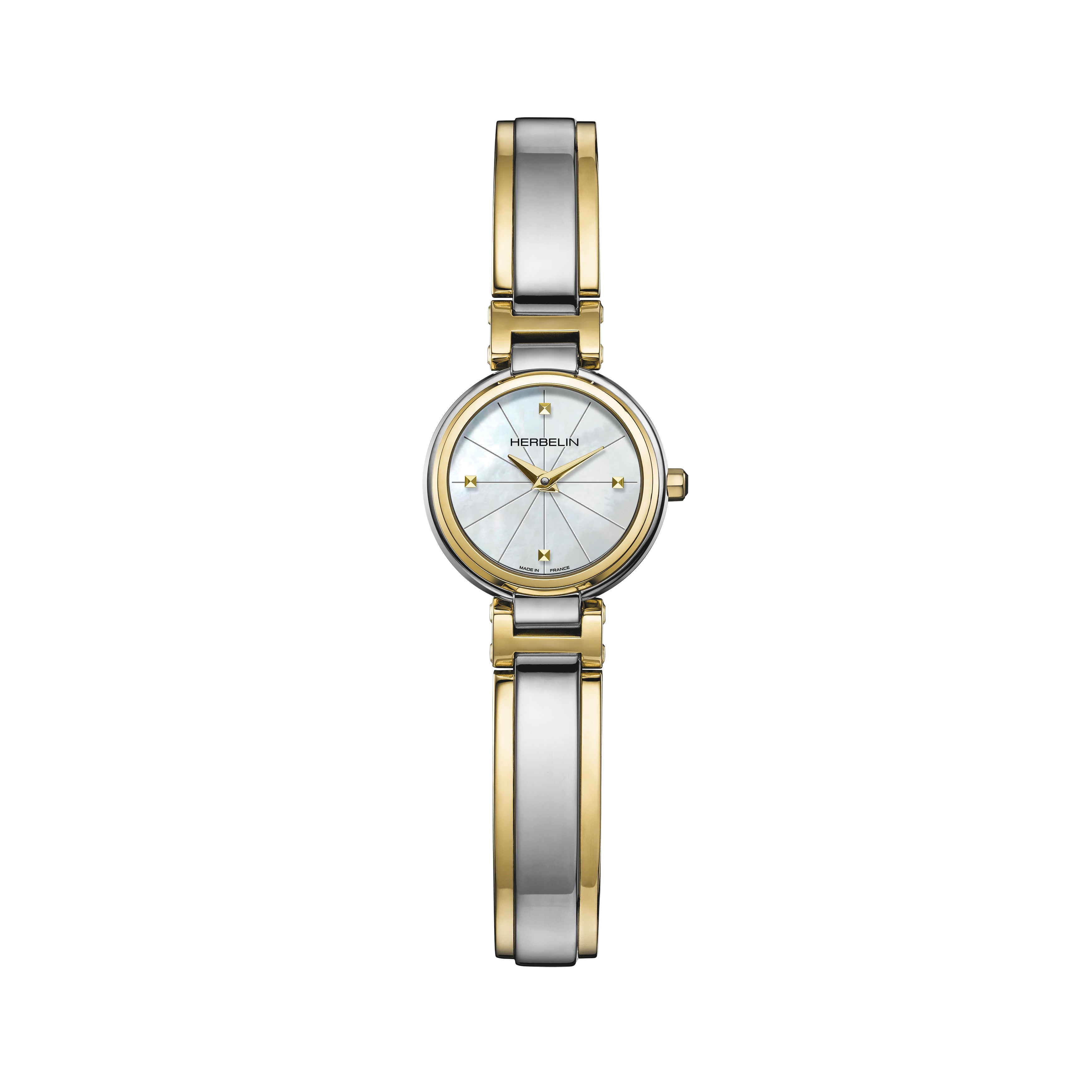 Lady H Quartz Watch. Mother of Pearl Dial, Bi-Colour Bangle, Bracelet.
