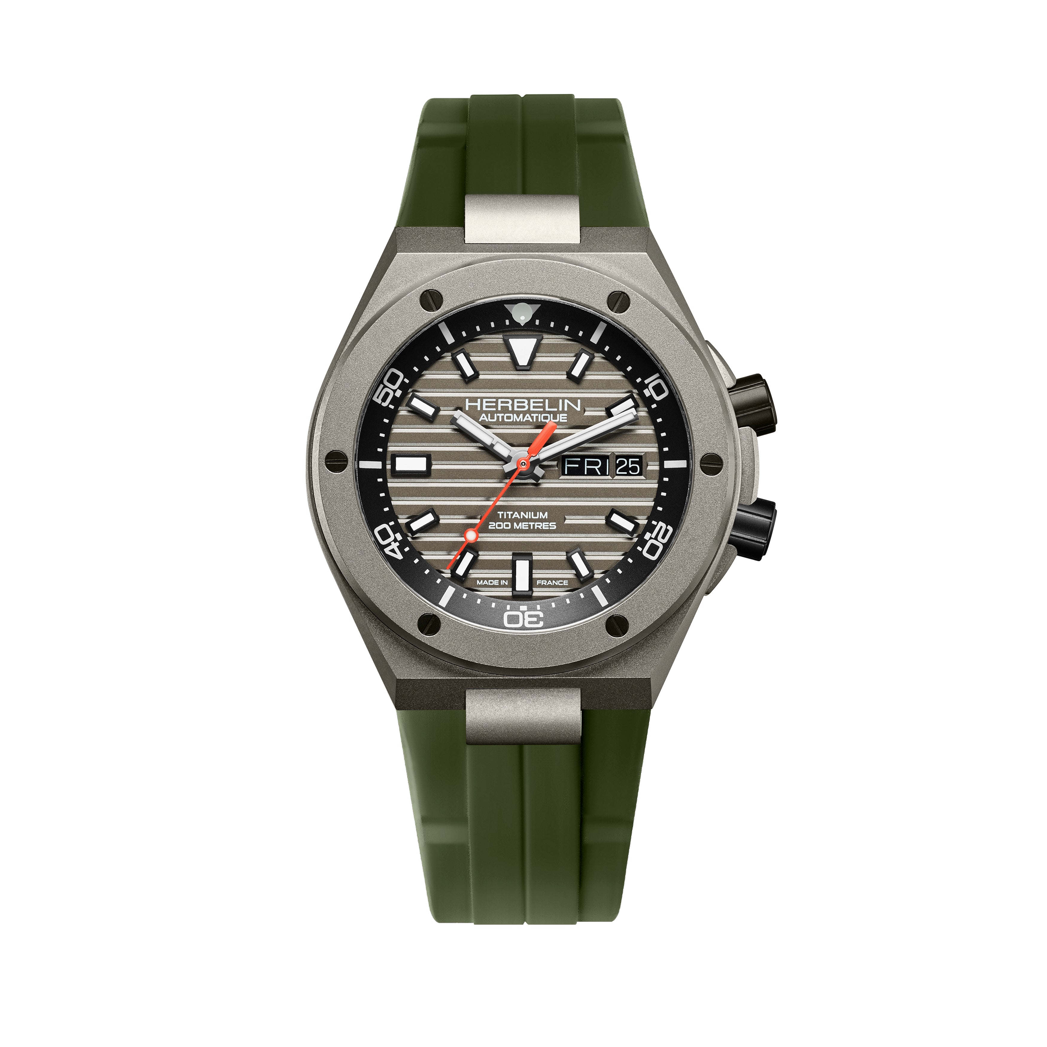 Cap Camarat Automatic Titanium Diver Watch. Grey Dial, Khaki Rubber Strap.