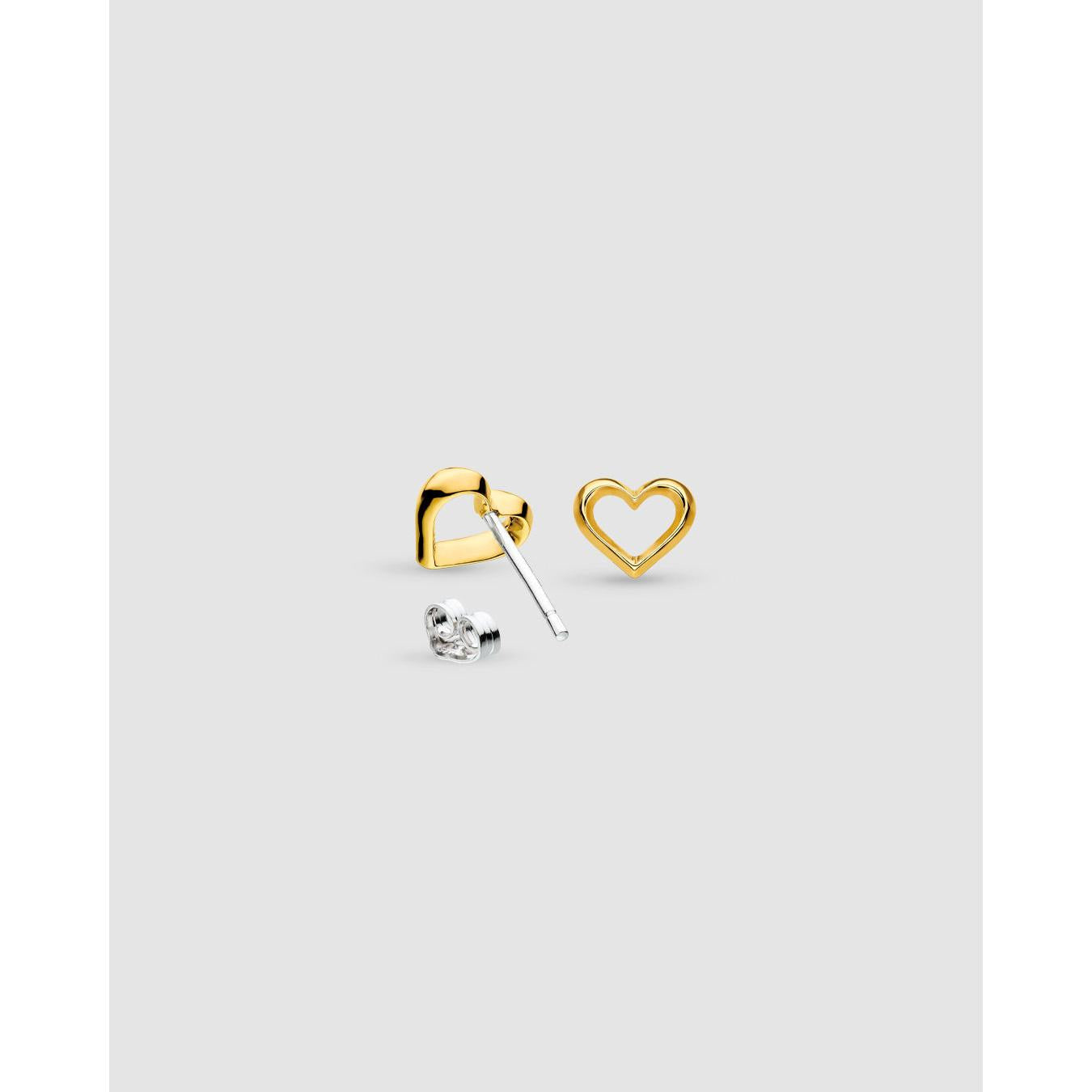 Love Silver Heart Golden Fine Outline Gold Plated Two Tone Stud Earrings