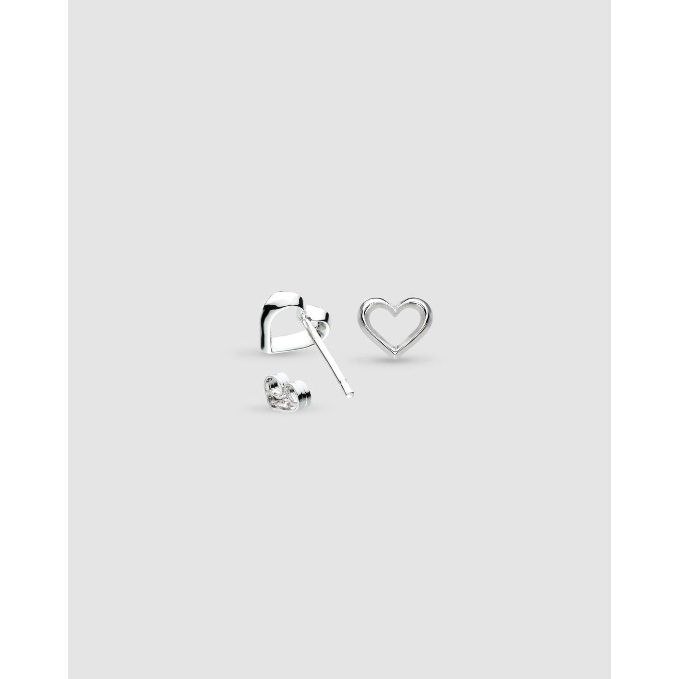 Love Silver Heart Fine Outline Stud Earrings