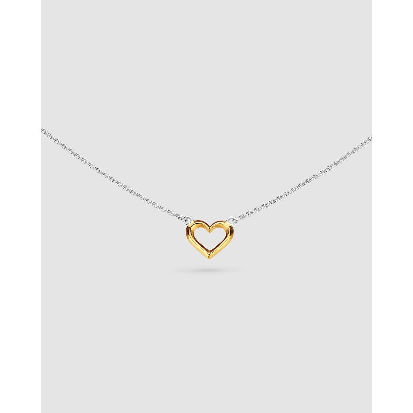 Love Silver Heart Golden Fine Outline Gold Plated Two-Tone Mini 17" Necklet