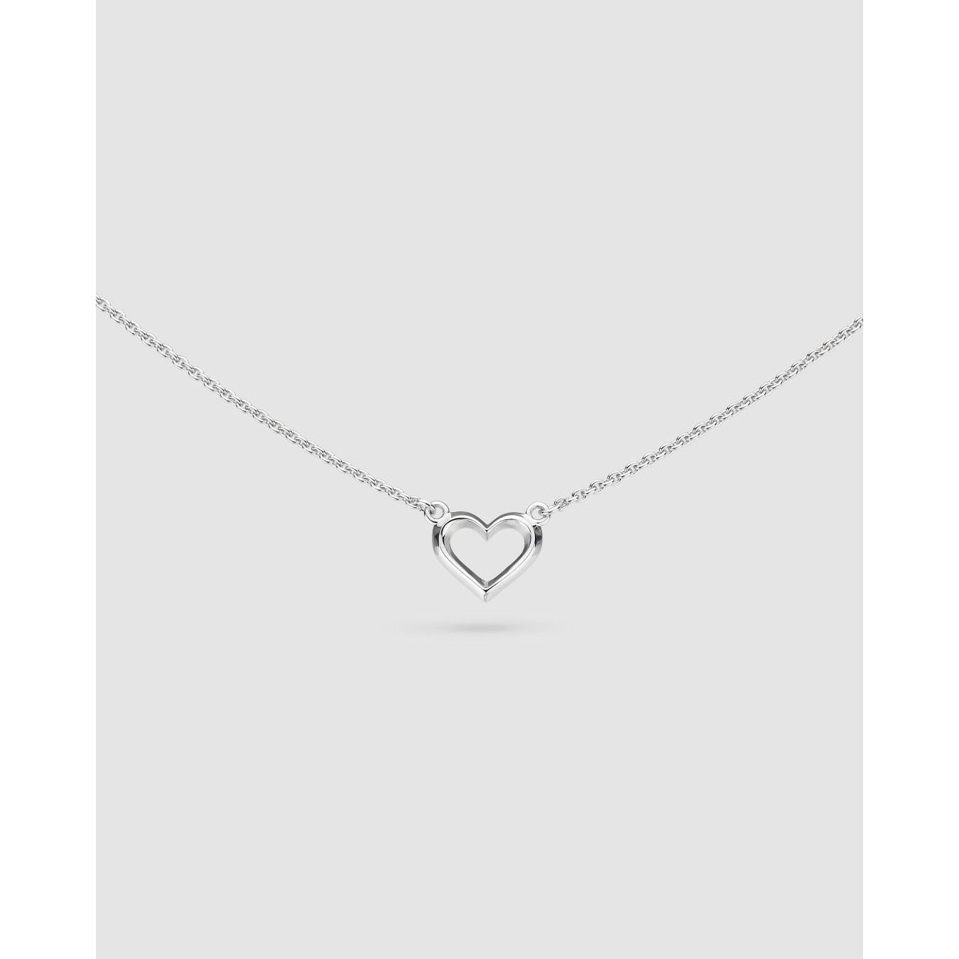 Love Silver Heart Fine Outline Mini 17" Necklet