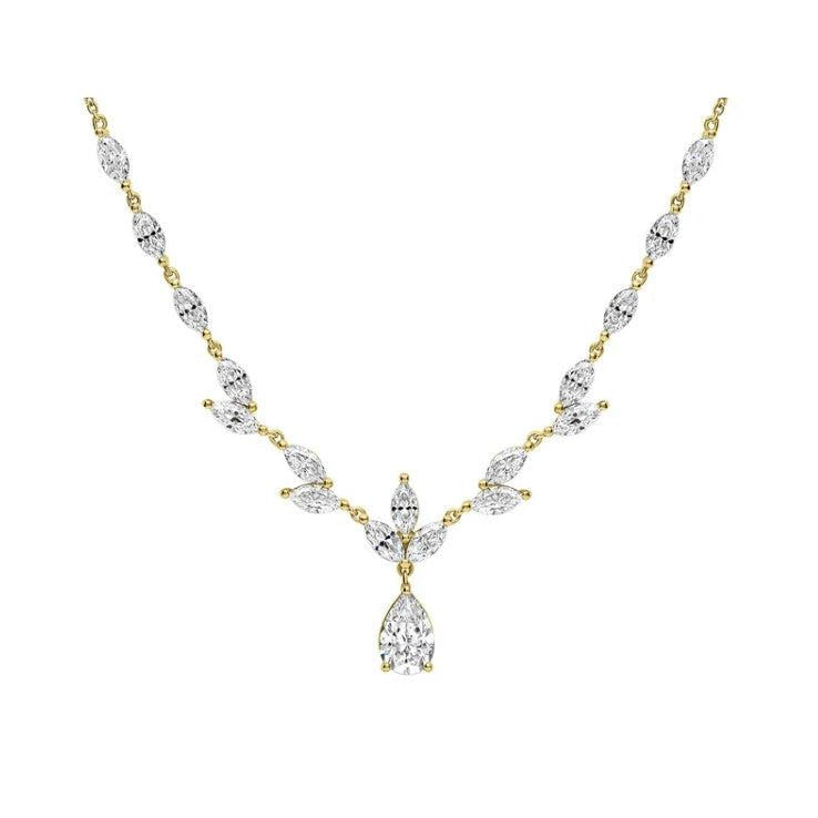 Silver Gold Plated Vine Leaf Necklace with Teardrop Drop
