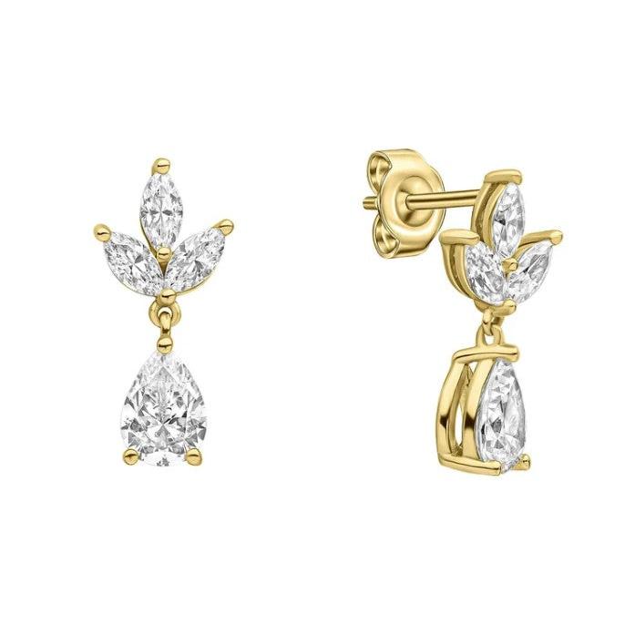Silver Gold Plated Vine Leaf Earrings with Teardrop Drop