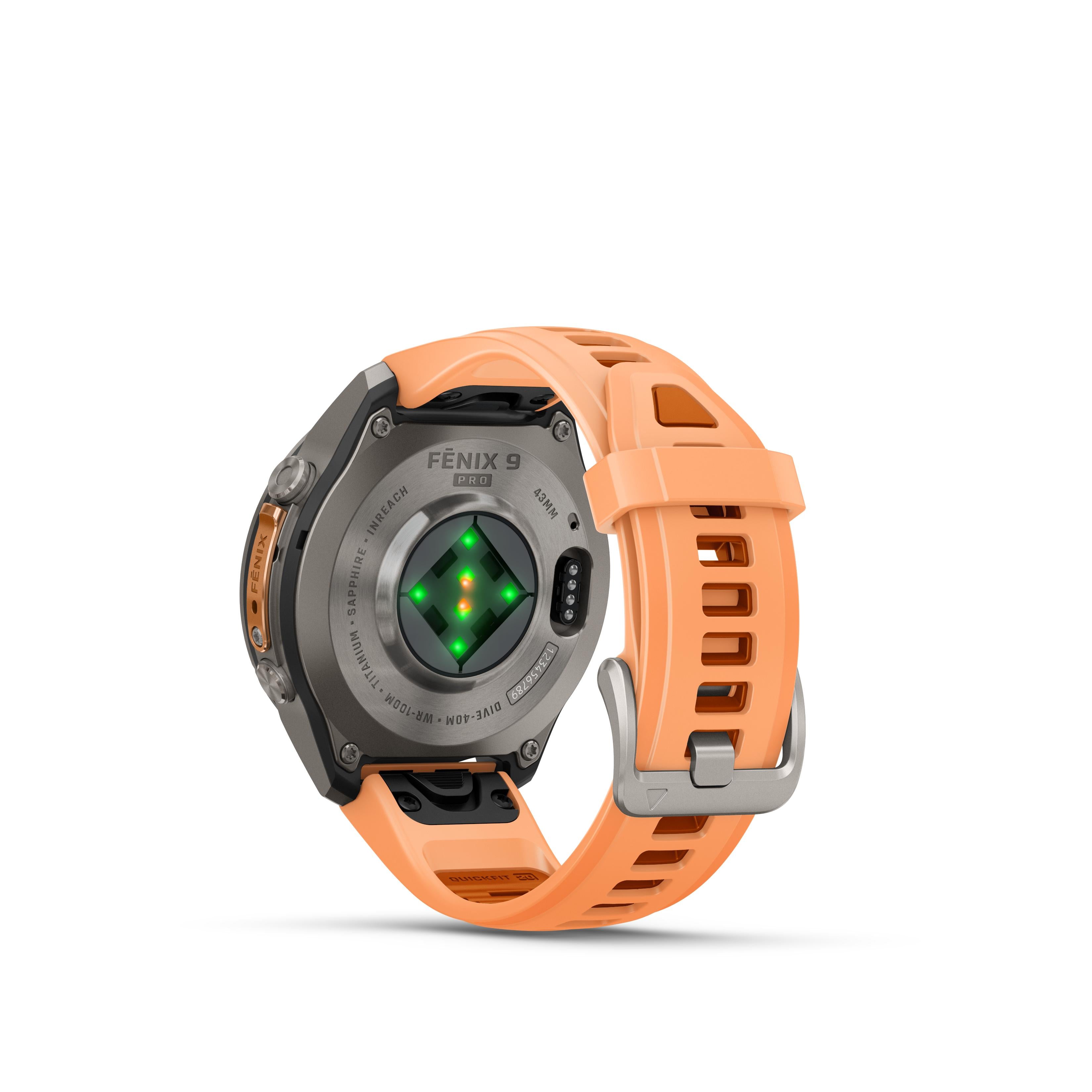 Fenix 9 Pro inReach 43mm. Titanium with Shell Pink/ Autumn Orange Silicone Band