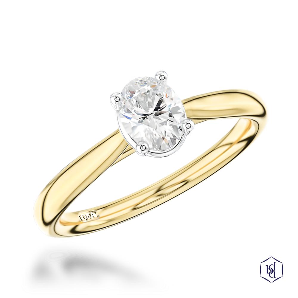 Classic Oval Cut 18ct Yellow Gold Shank and Platinum Head Solitaire Diamond