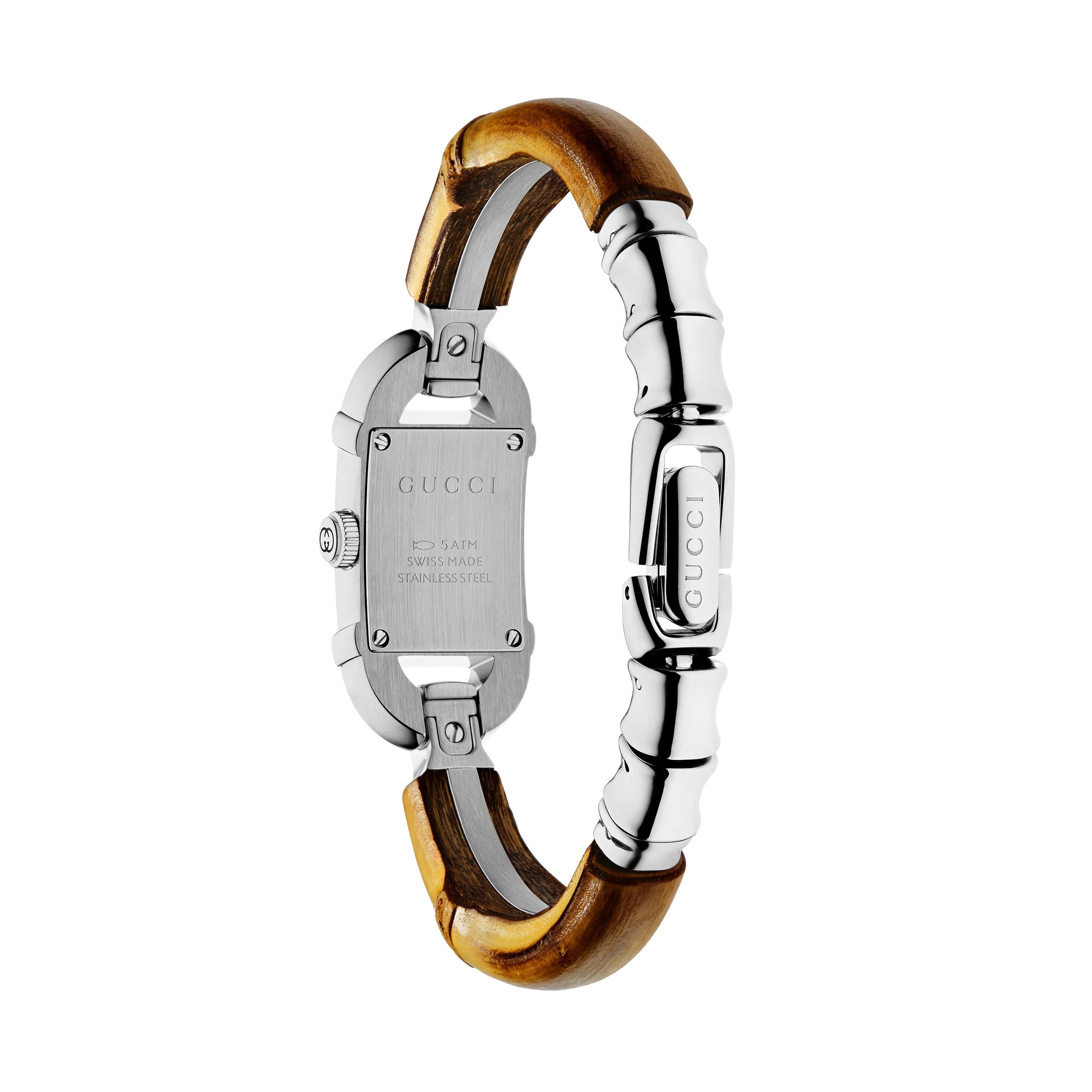 Gucci Bamboo Quartz Watch. White Dial, Stainless Steel Case, Bamboo Bracelet.