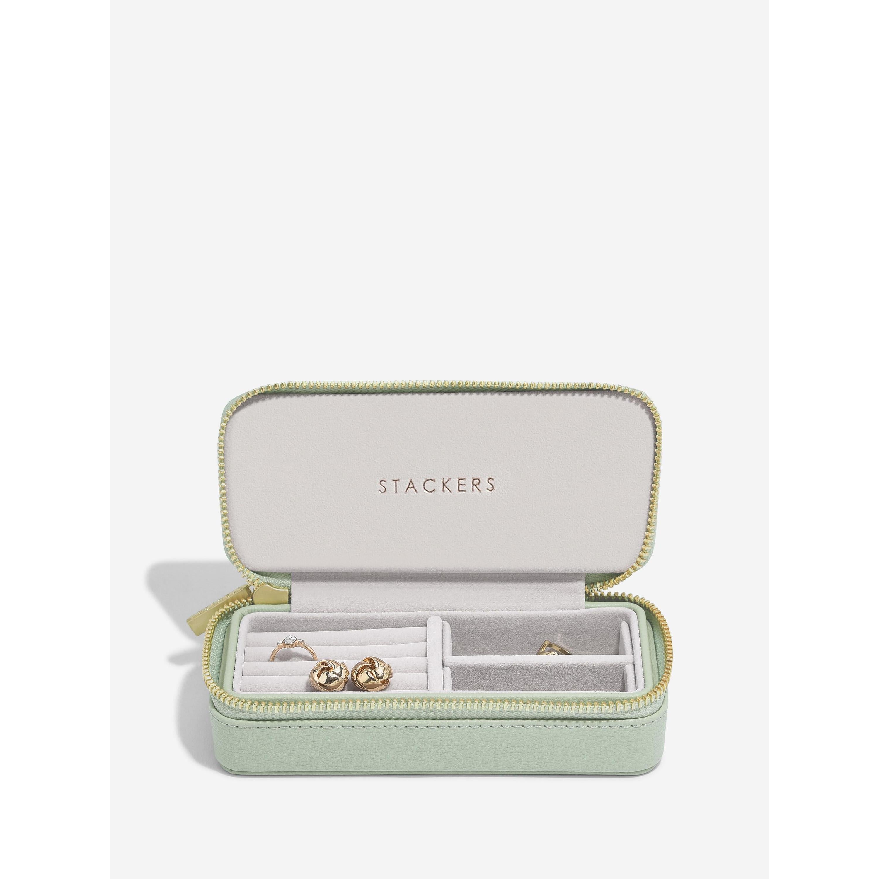 Stackers- Medium Zipped Travel Jewellery Box in Sage Green
