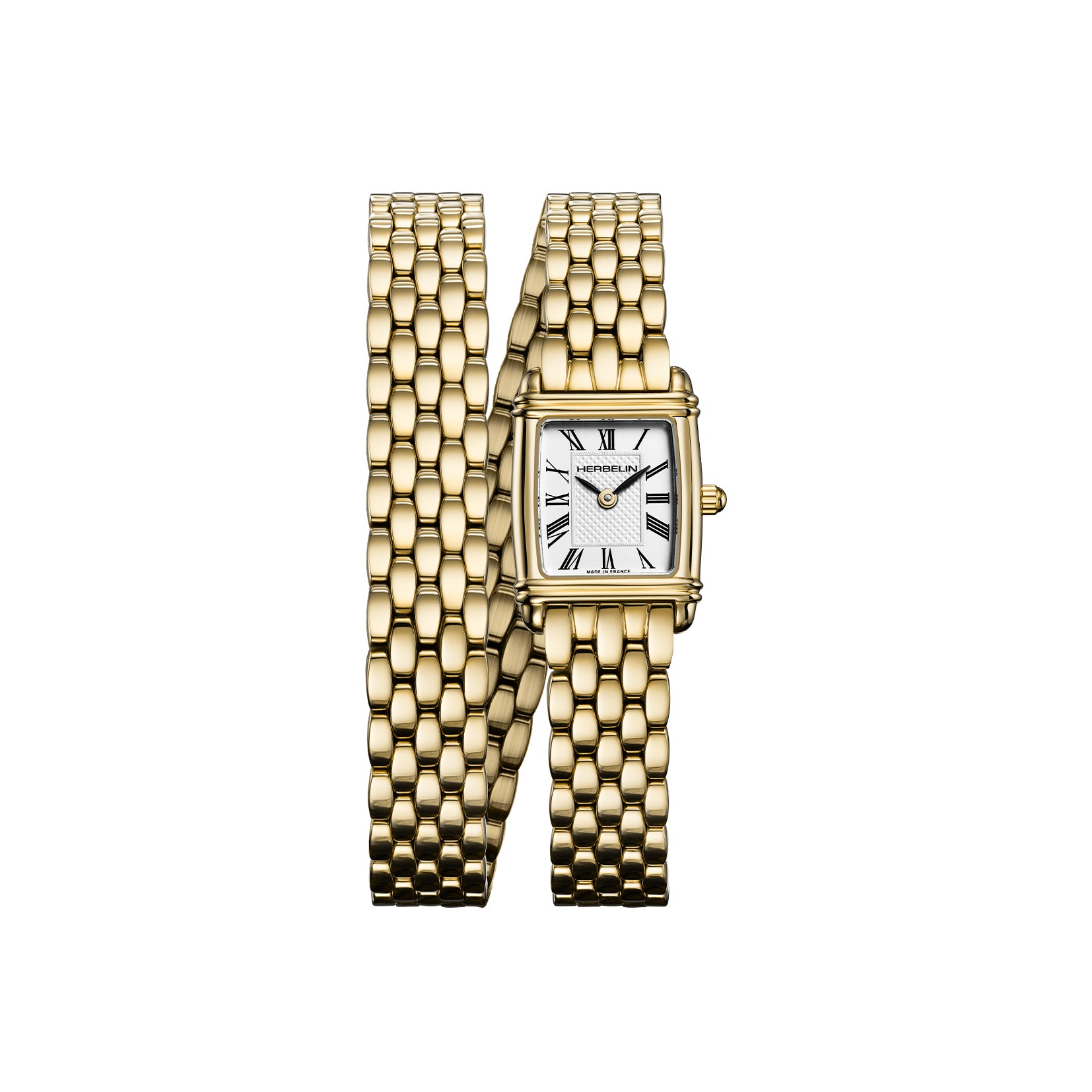 Art Deco Mini Tonneau Double Wrap Gold PVD Bracelet Quartz Watch
