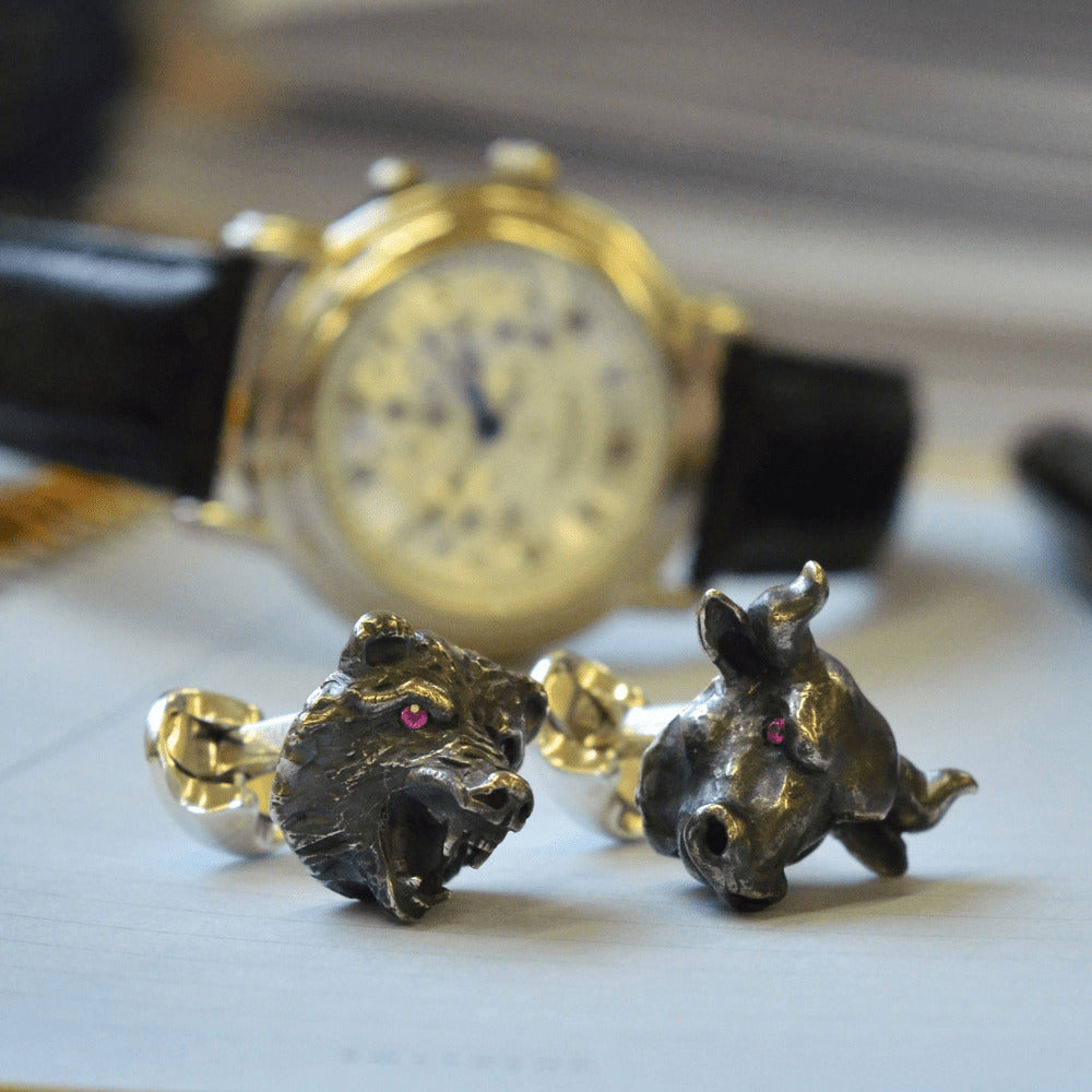 Sterling Silver Bull & Bear Cufflinks