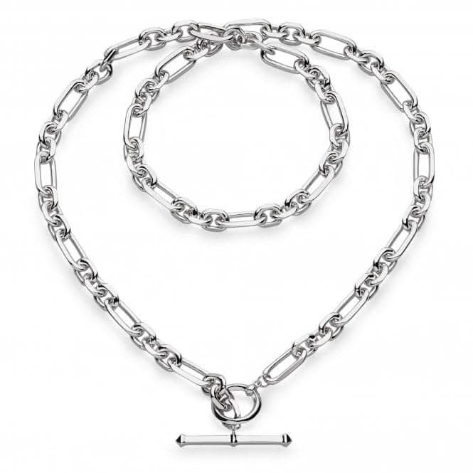 Silver Revival Figaro Chain Link T-Bar Necklace