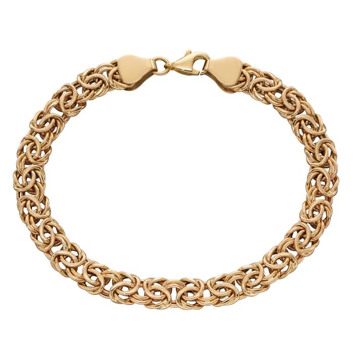 9ct yellow gold Byzantine link bracelet, 19cm length