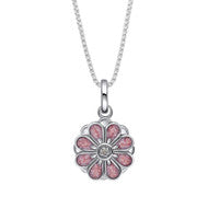 Silver Diamond & Pink Enamel Flower Necklace