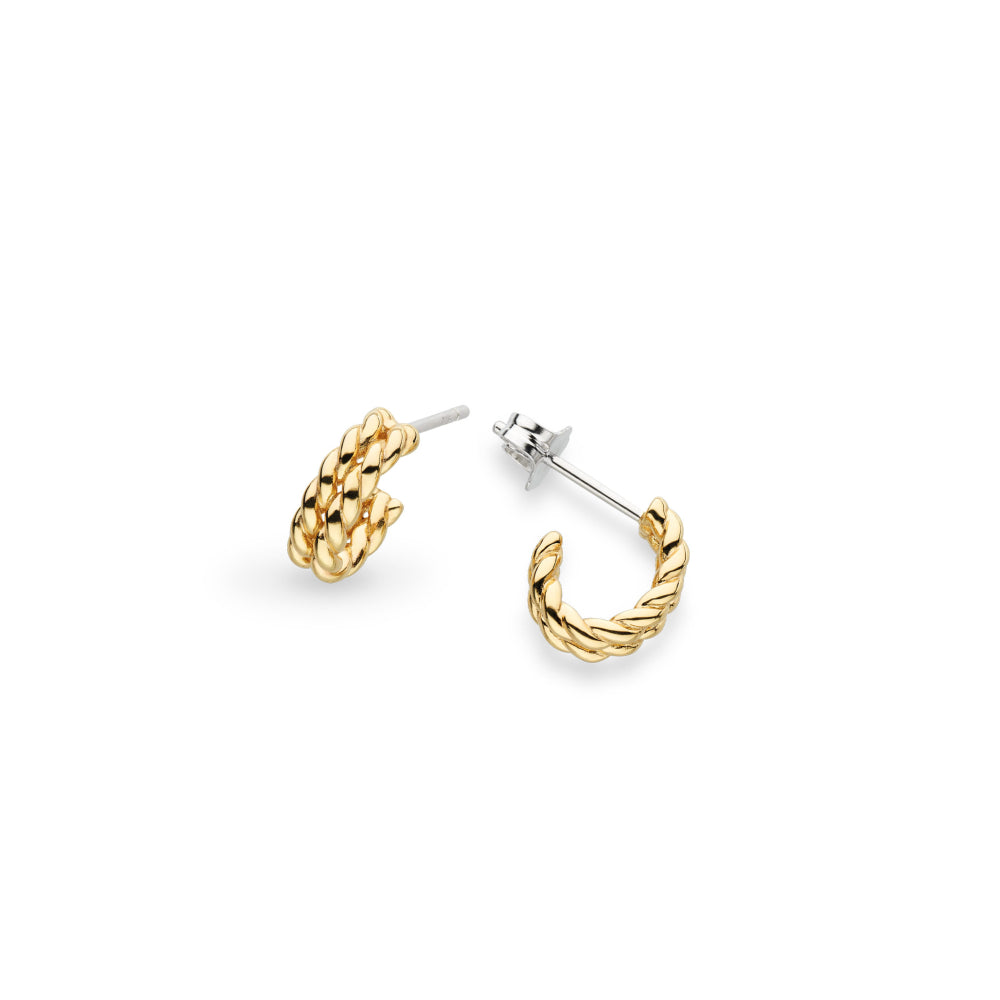 Yellow Gold Plated Marina Rope Bar Semi Hoop Earrings
