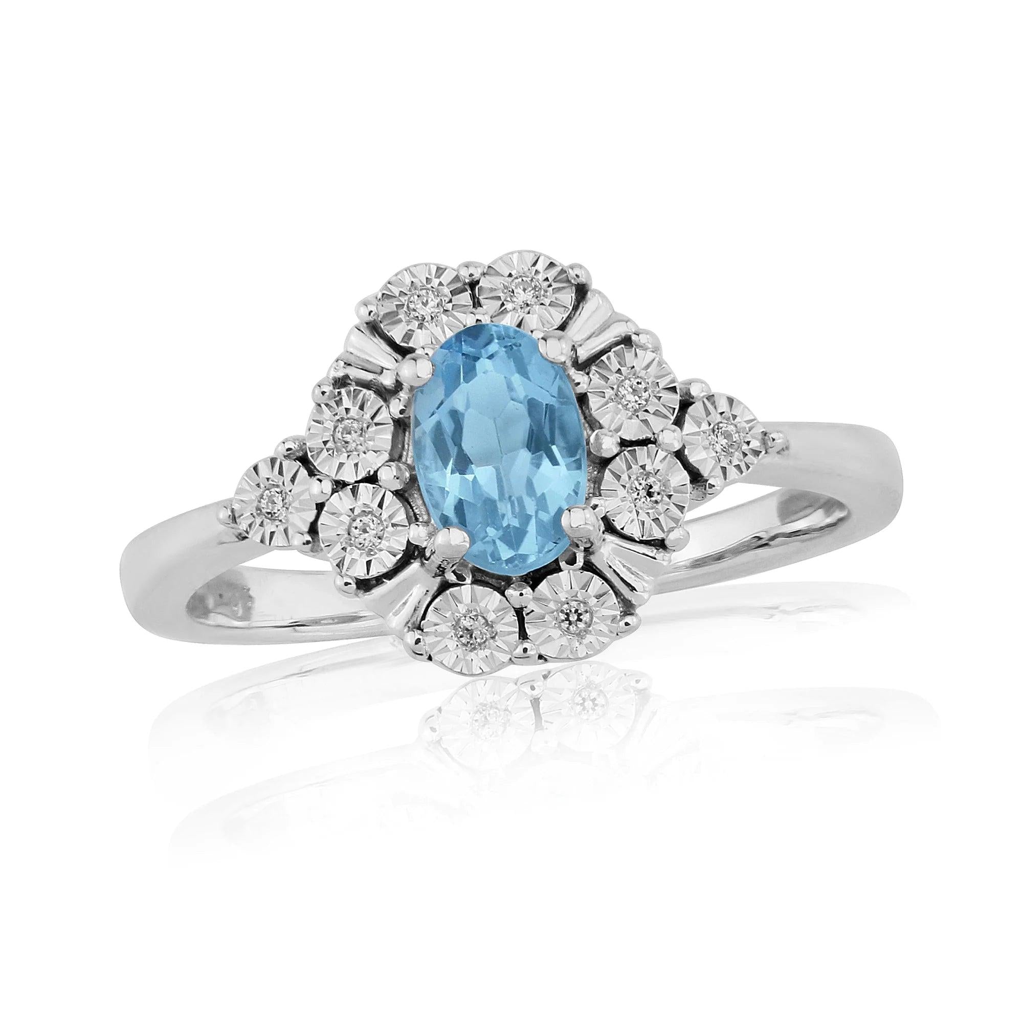 9 carat white gold Blue Topaz and diamond cluster ring
