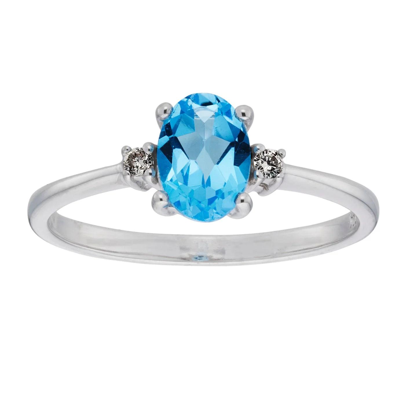 9ct White Gold BlueTopaz & Diamond Ring