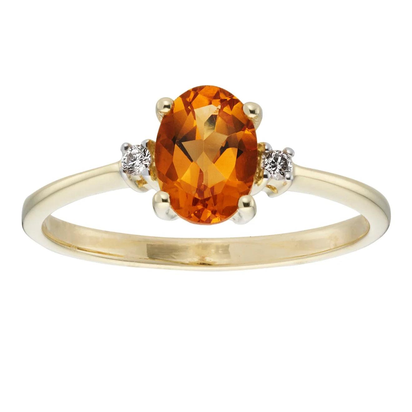 9ct Yellow Gold Citrine & Diamond Trilogy Ring