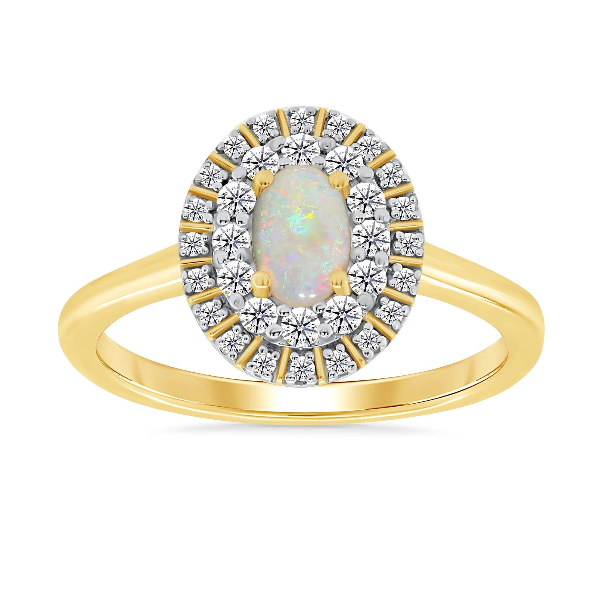 Double Halo 9ct Opal and Diamond Ring