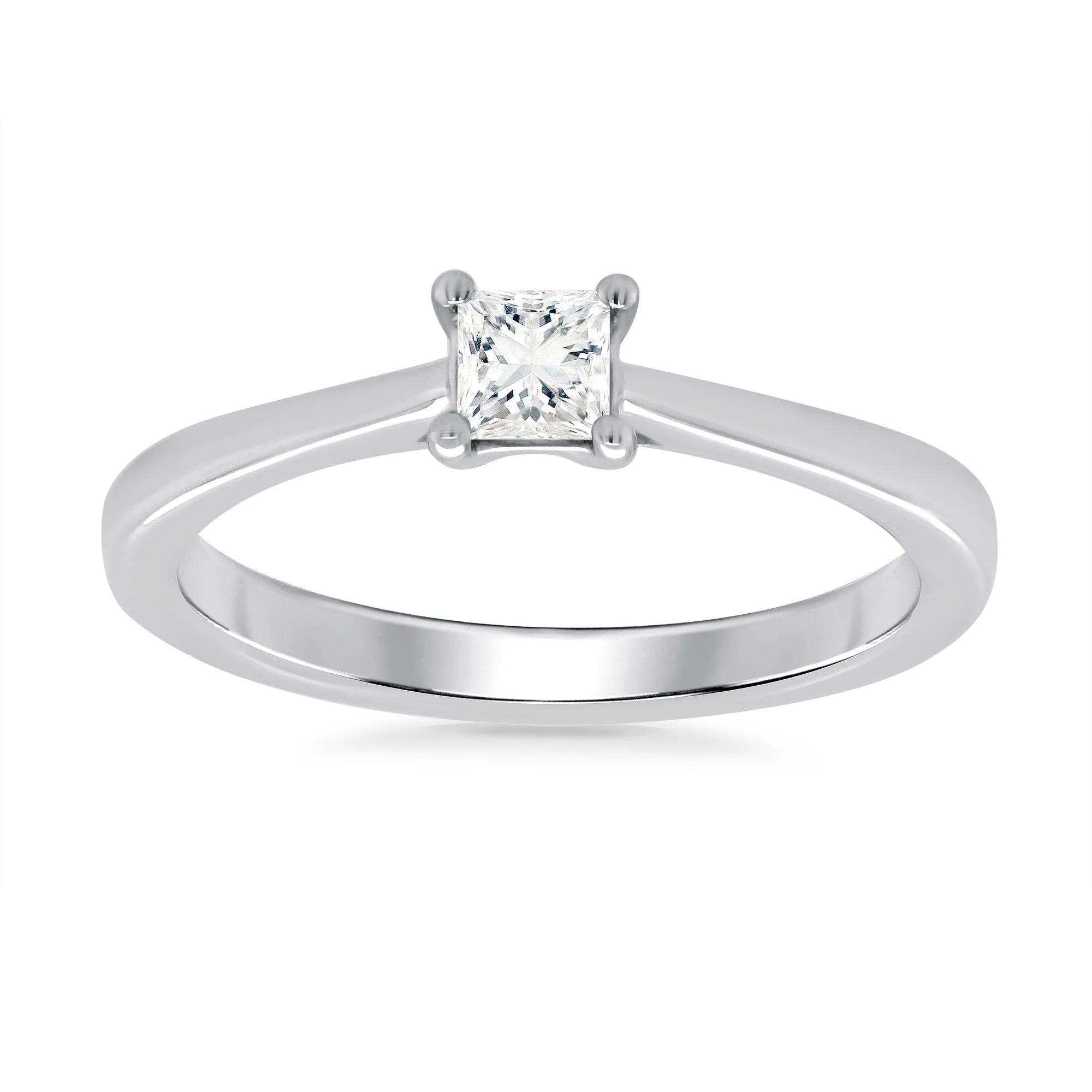 9ct White Gold Princess Cut Diamond 0.33cts Solitaire Ring