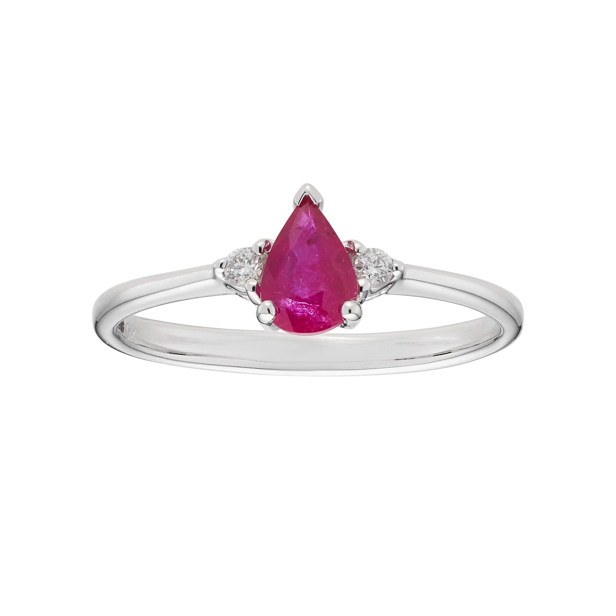 9ct White Gold Pear Ruby & Diamond Trilogy Ring