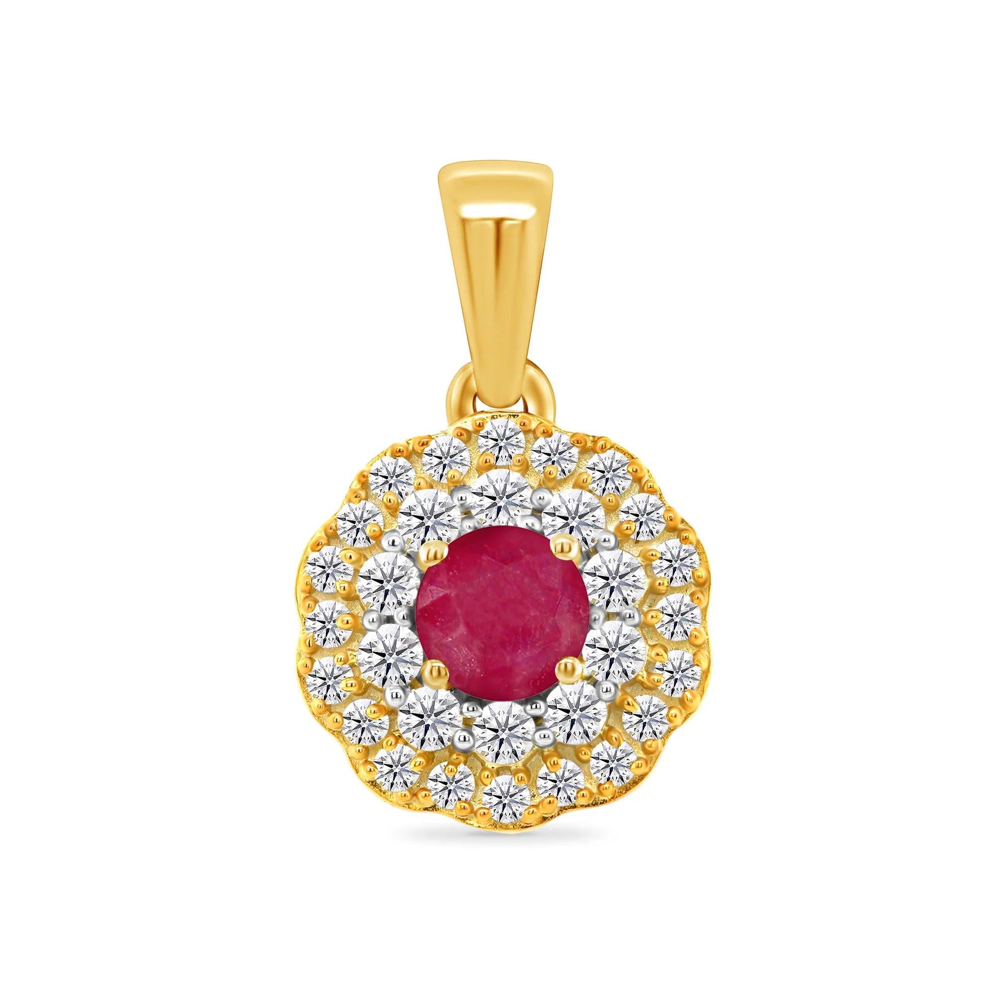 9ct Yellow Gold Ruby & Diamond Double Cluster Pendant