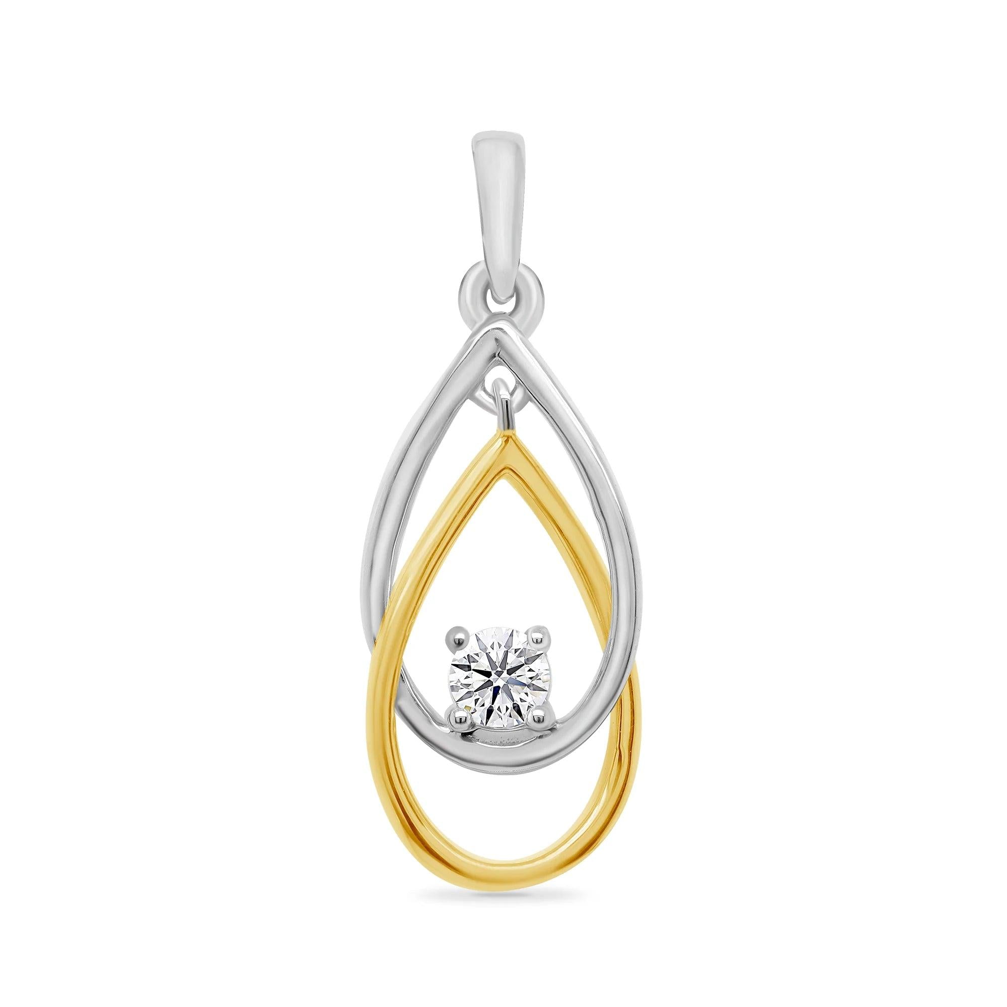 9 carat yellow and white gold Diamond double teardrop pendant only