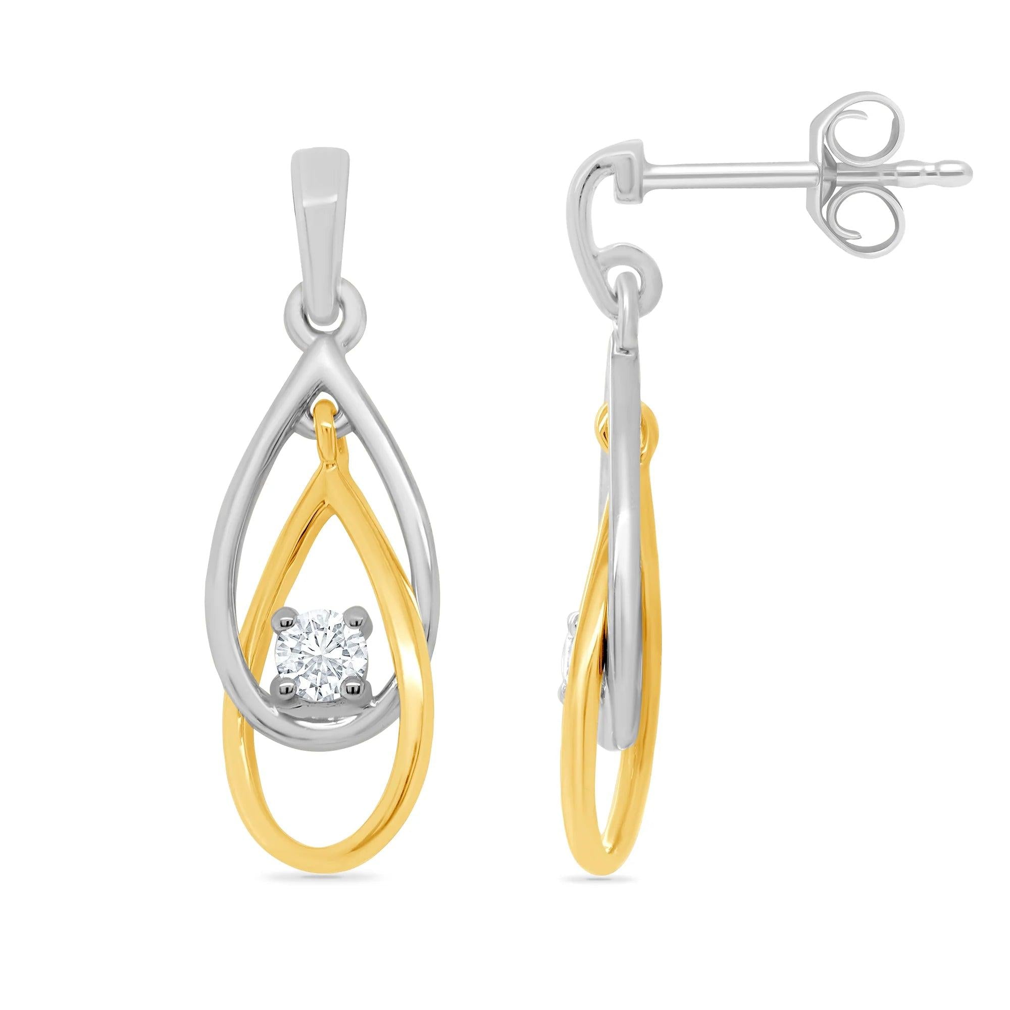 9ct yellow and white gold Diamond set drop earrings