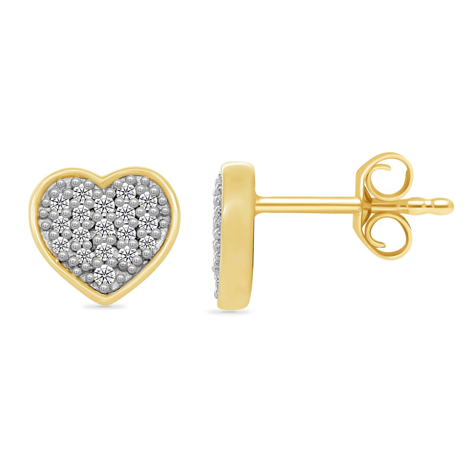 9ct yellow gold Diamond pave set heart stud earrings