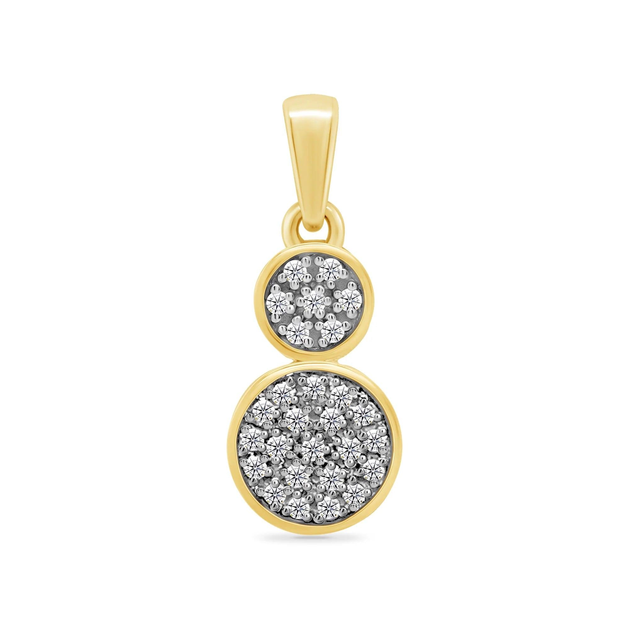 9ct gold double circle pave set diamond pendant 0.10ct