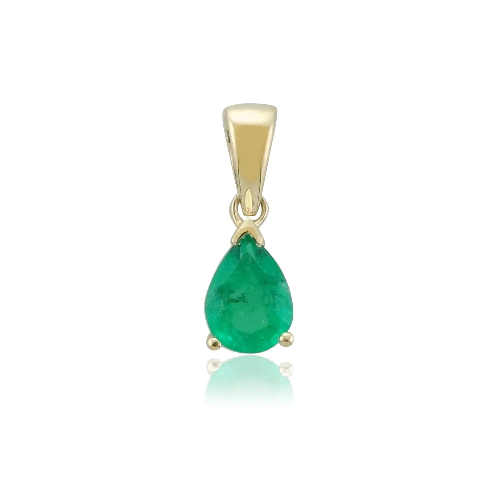 9 carat yellow gold teardrop emerald pendant. Pendant ONLY