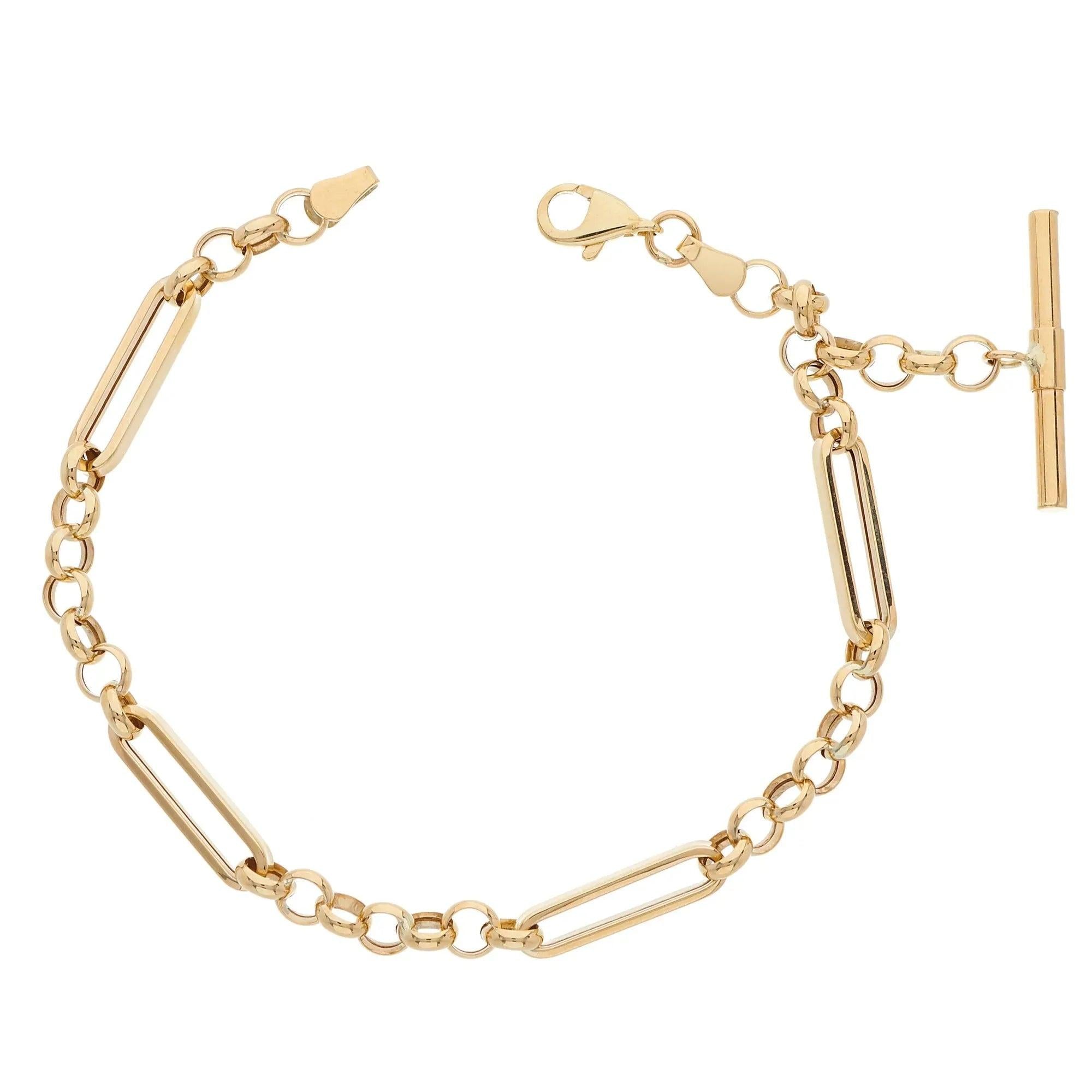 9 carat yellow gold T bar bracelet